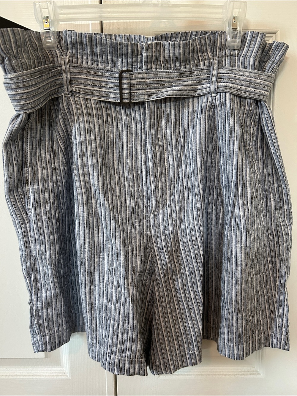 Banana Republic Blue and White Striped Paperbag Shorts with Tie
